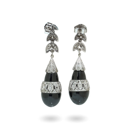 Art Deco Platinum Onyx and Diamond Drop Earrings