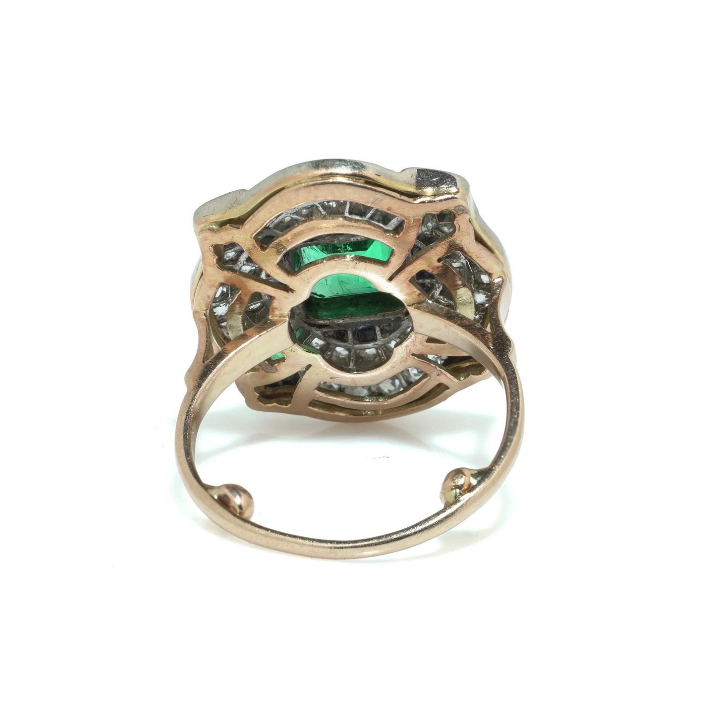 Art Deco 18KT Gold, Platinum, Emerald, Sapphire and Diamond Ring