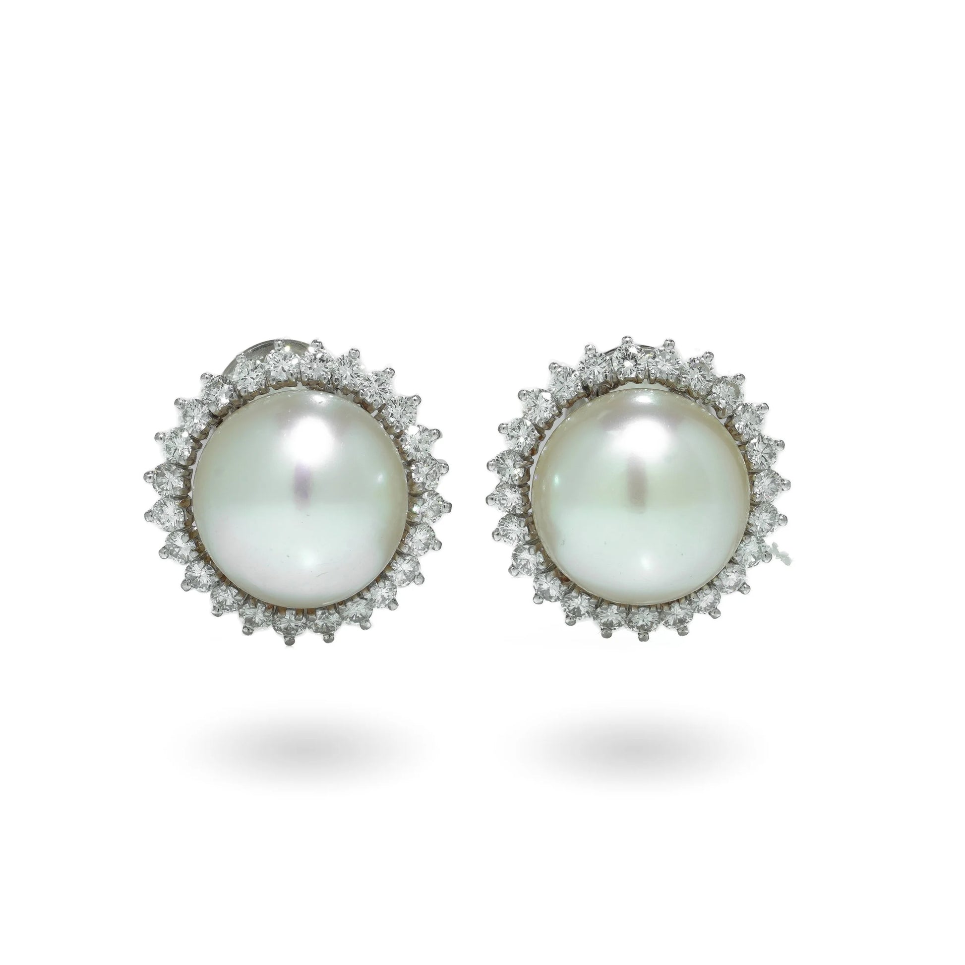 Vintage 14 ct White Gold South Sea Pearl And Diamond Clip-On Earrings