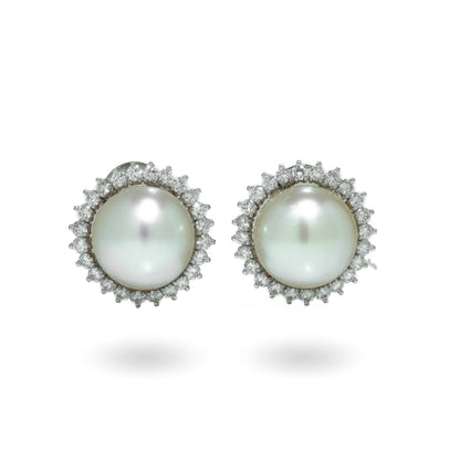 Vintage 14 ct White Gold South Sea Pearl And Diamond Clip-On Earrings