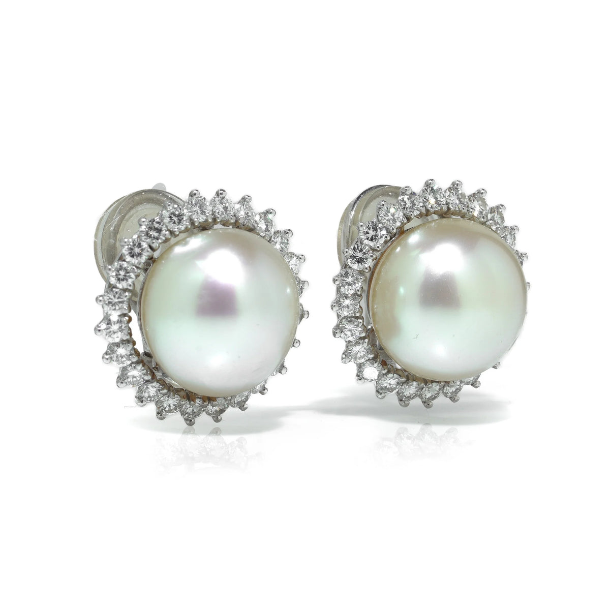 Vintage 14 ct White Gold South Sea Pearl And Diamond Clip-On Earrings