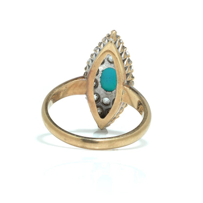 Early 20th Century 18KT Gold Turquoise and Old Cut Diamond Cluster Ring