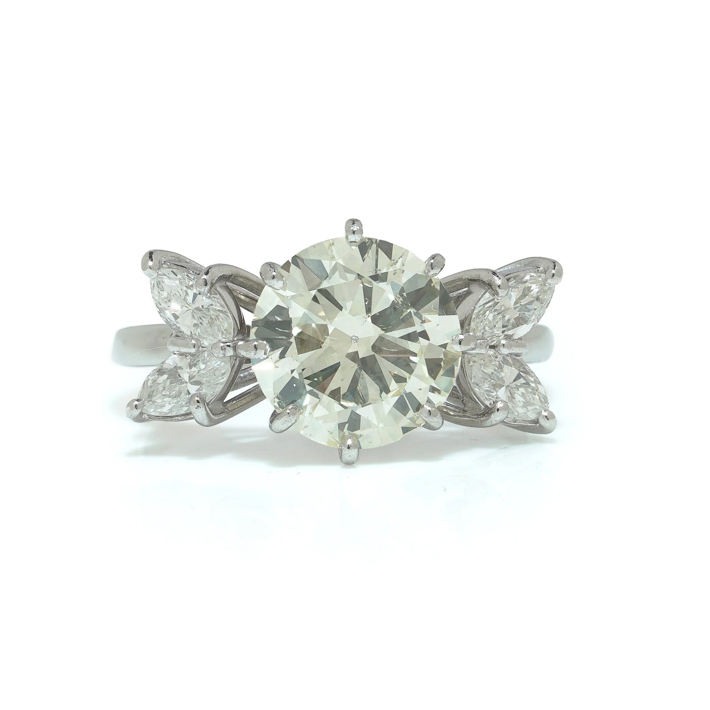 18KT White Gold 3.00ct Diamond Engagement Ring with Marquise Side Stones