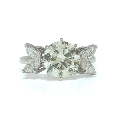 18KT White Gold 3.00ct Diamond Engagement Ring with Marquise Side Stones