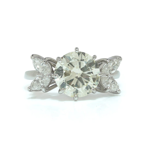18KT White Gold 3.00ct Diamond Engagement Ring with Marquise Side Stones