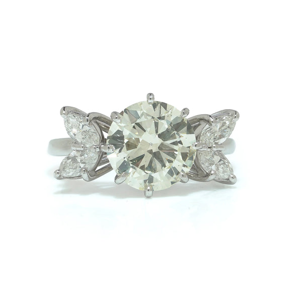 18KT White Gold 3.00ct Diamond Engagement Ring with Marquise Side Stones