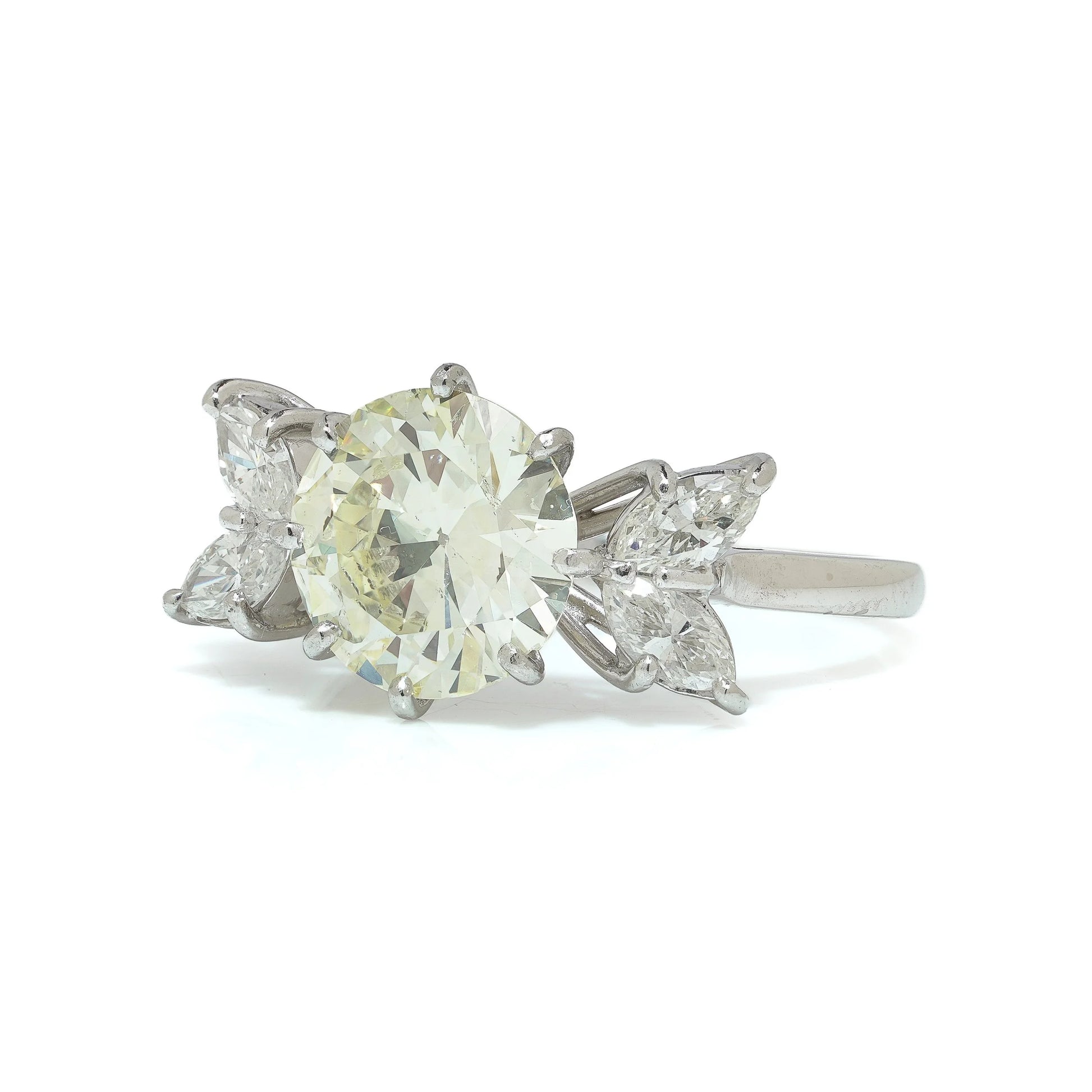 18KT White Gold 3.00ct Diamond Ring with Marquise Side Stones