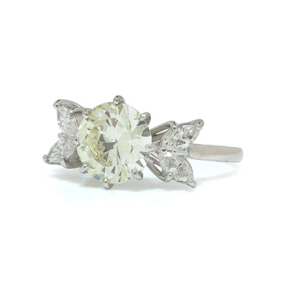 18KT White Gold 3.00ct Diamond Ring with Marquise Side Stones