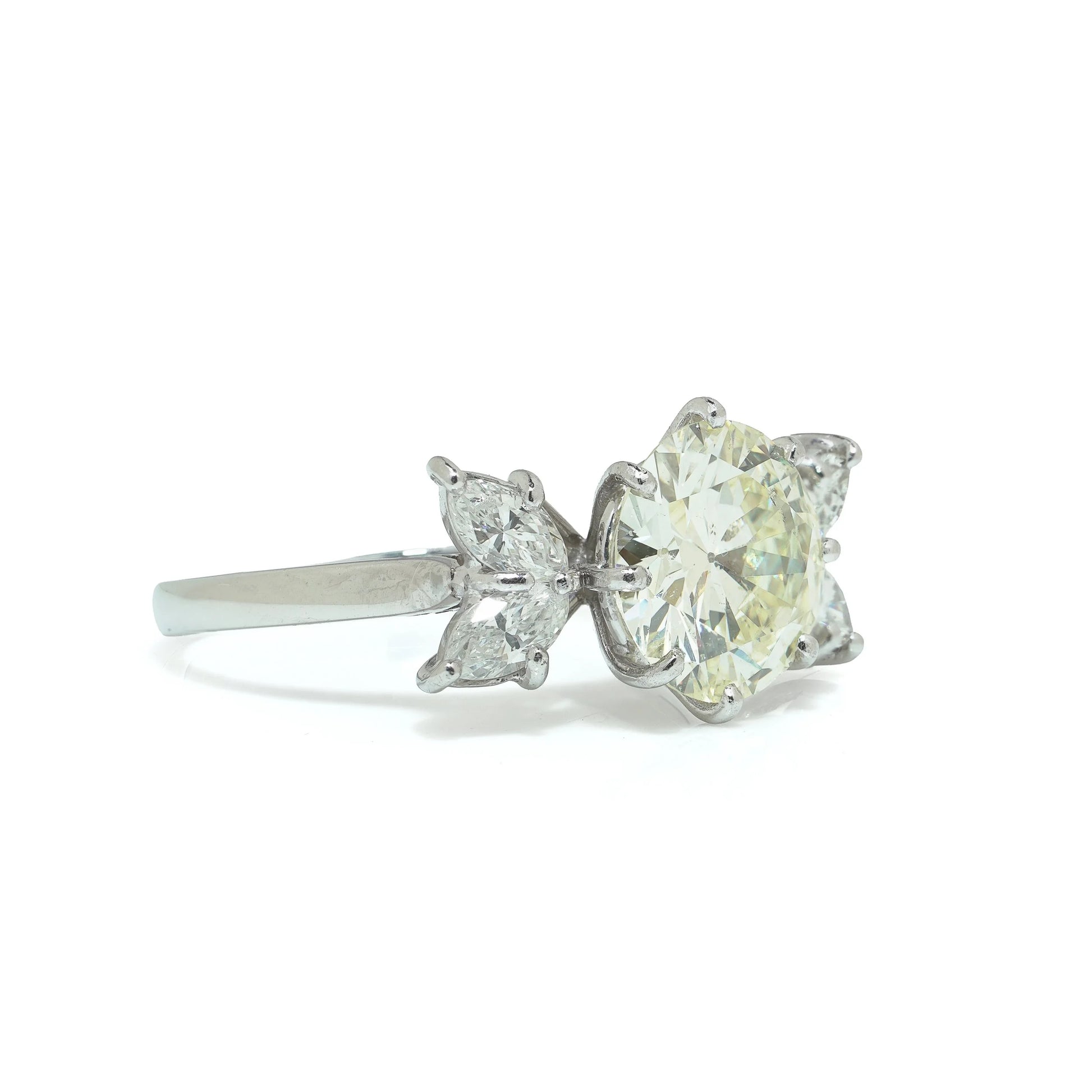 18KT White Gold 3.00ct Diamond Ring with Marquise Side Stones