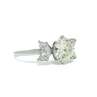 18KT White Gold 3.00ct Diamond Ring with Marquise Side Stones