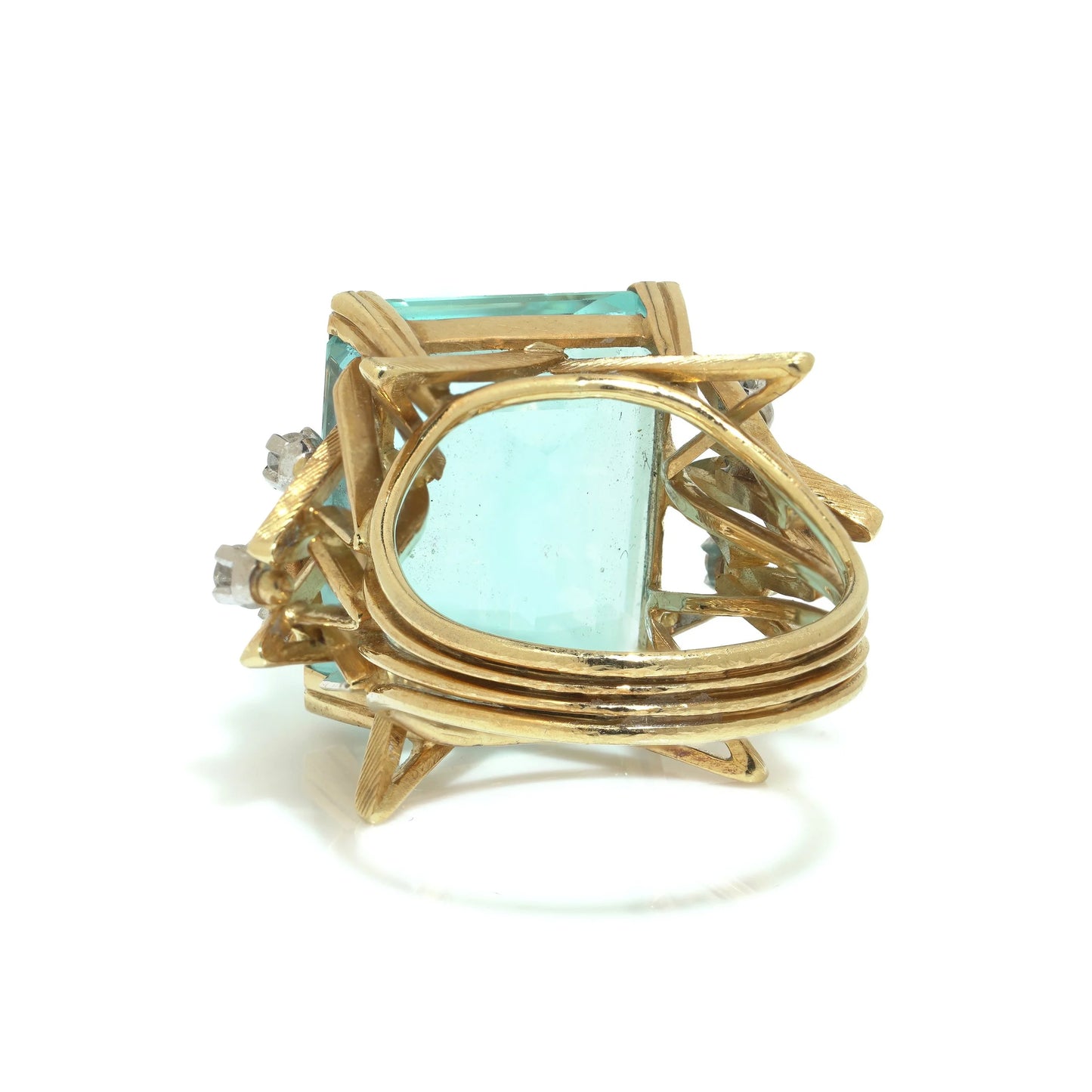 Retro 12cts Aquamarine and Diamond Cocktail Ring. Yellow Gold