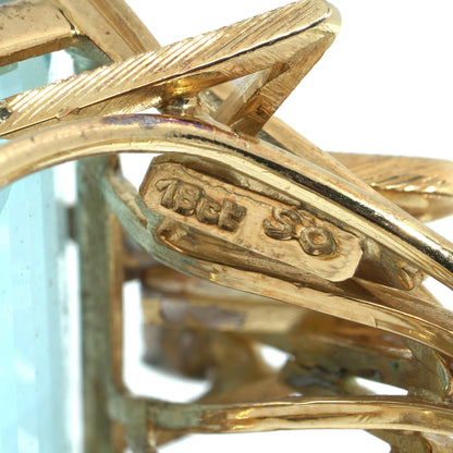 Retro 12cts Aquamarine and Diamond Cocktail Ring. Yellow Gold