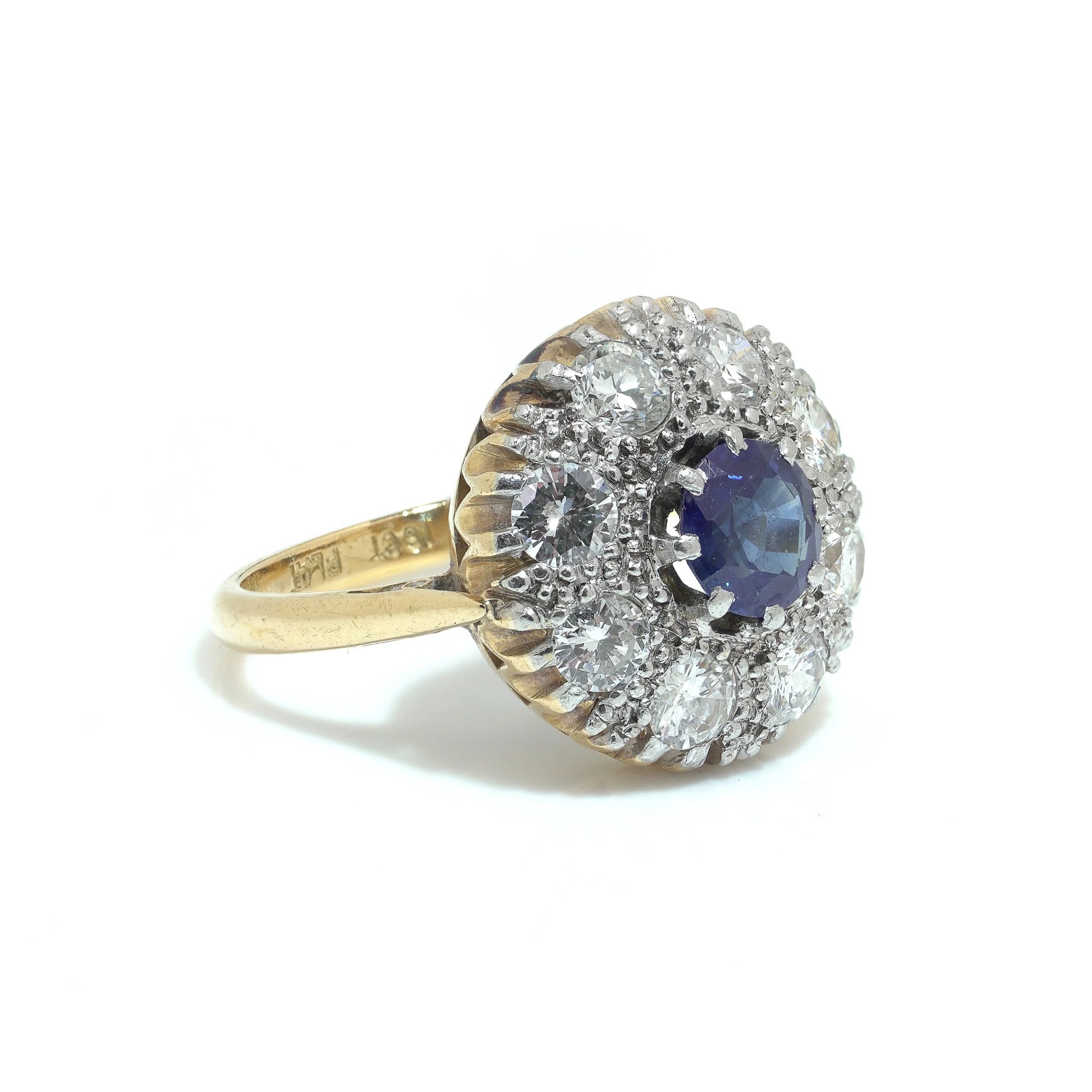 Vintage 1970s 18KT Gold Sapphire and Diamond Cluster Ring