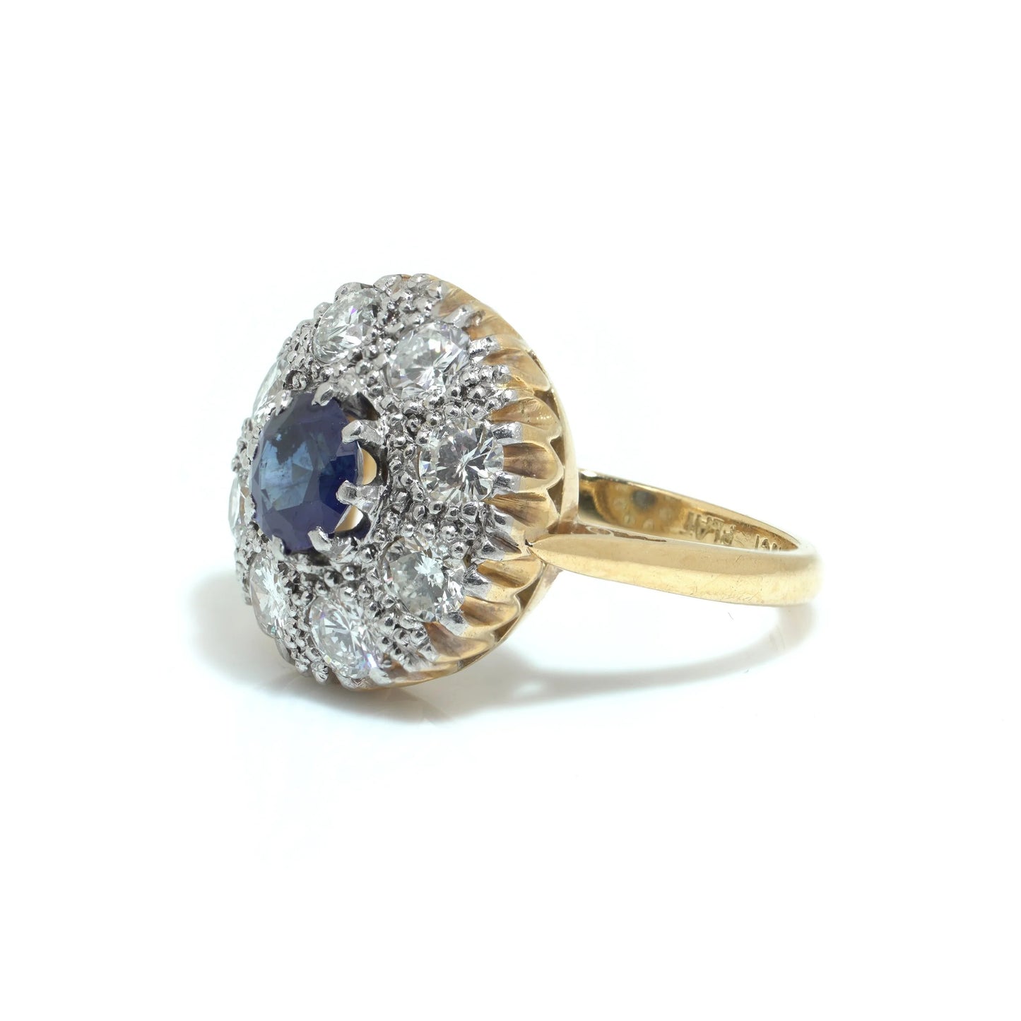 Vintage 1970s 18KT Gold Sapphire and Diamond Cluster Ring