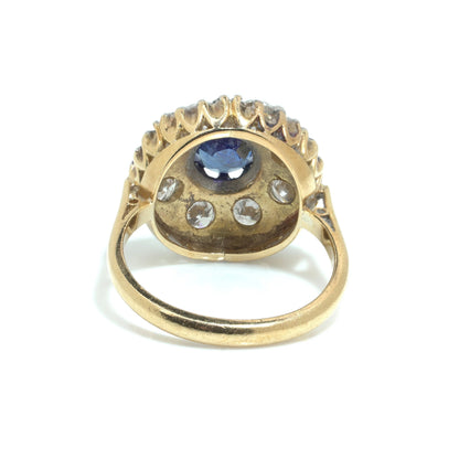 Vintage 1970s 18KT Gold Sapphire and Diamond Cluster Ring