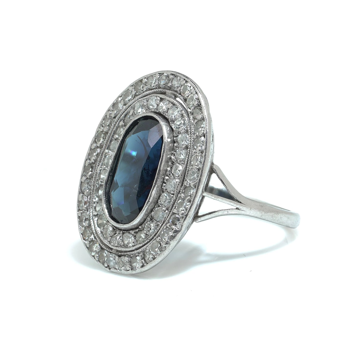 Art Deco Platinum Sapphire and Old Cut Diamond Ring
