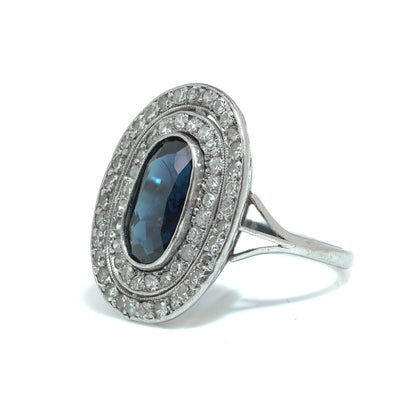 Art Deco Platinum Sapphire and Old Cut Diamond Ring