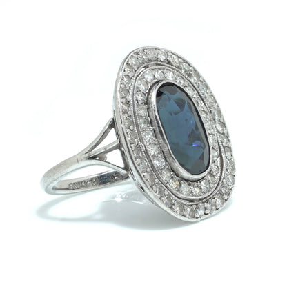 Art Deco Platinum Sapphire and Old Cut Diamond Ring 1920s 