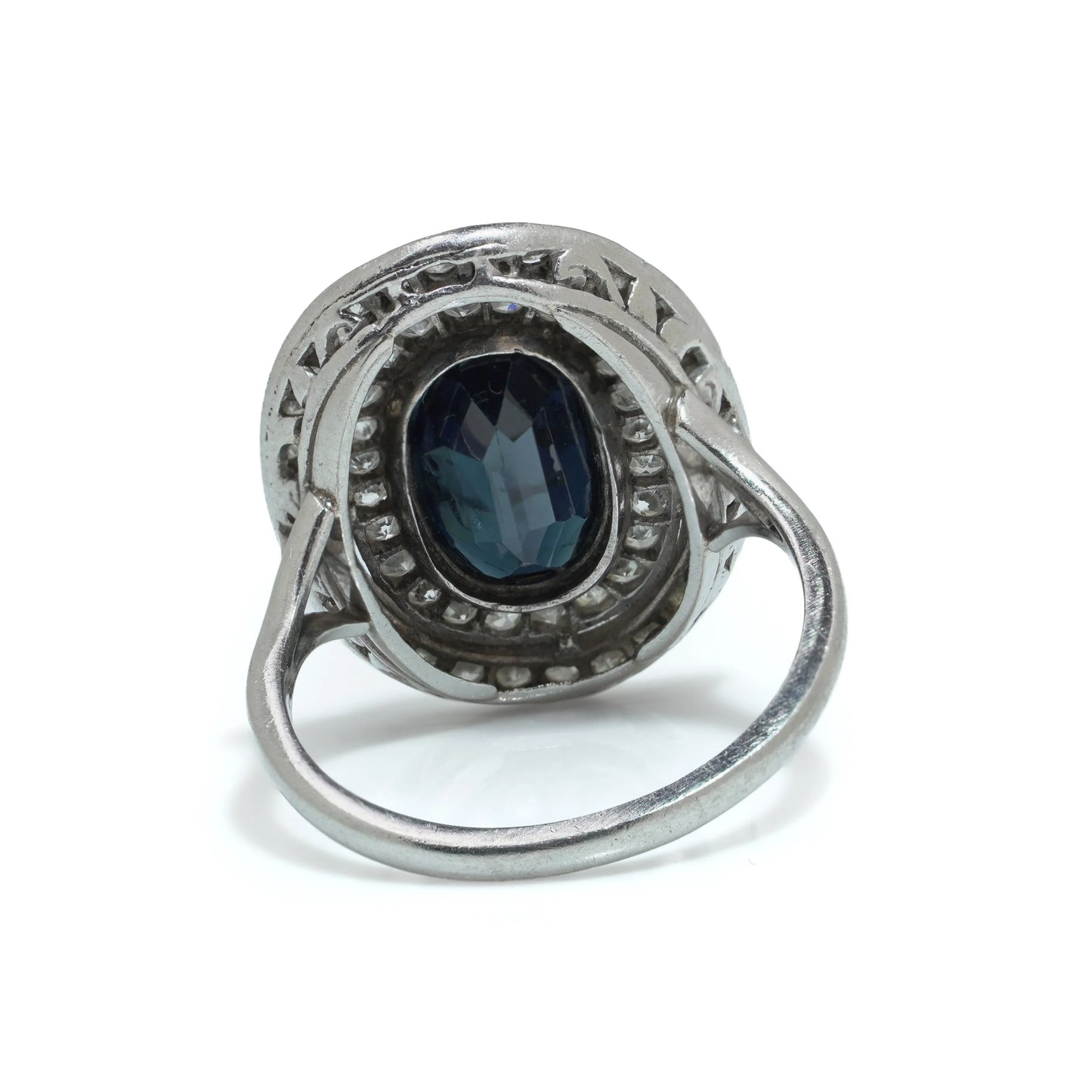 Art Deco Platinum Sapphire and Old Cut Diamond Ring