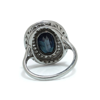 Art Deco Platinum Sapphire and Old Cut Diamond Ring