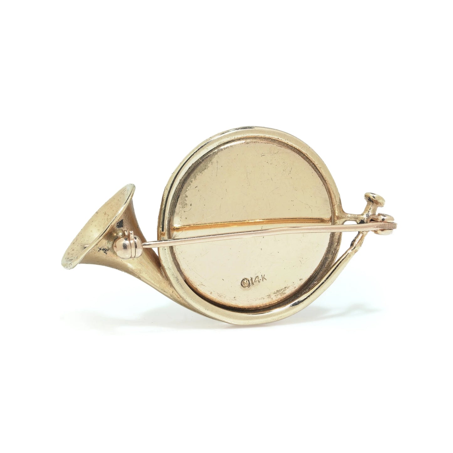 14KT Gold Essex Crystal Fox Hunting Horn Brooch, Circa 1910