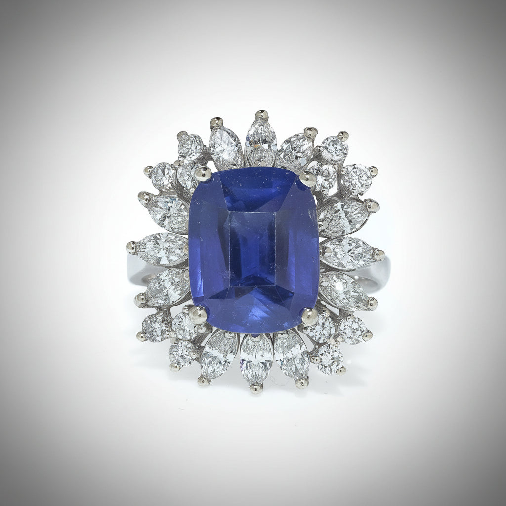 Vintage 4ct Sapphire and Diamond Cluster Cocktail Ring