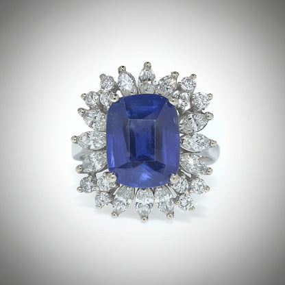 Vintage 4ct Sapphire and Diamond Cluster Cocktail Ring