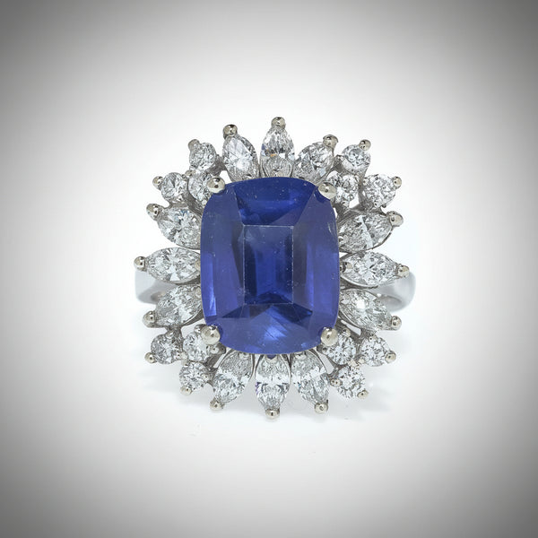 Vintage 4ct Sapphire and Diamond Cluster Cocktail Ring