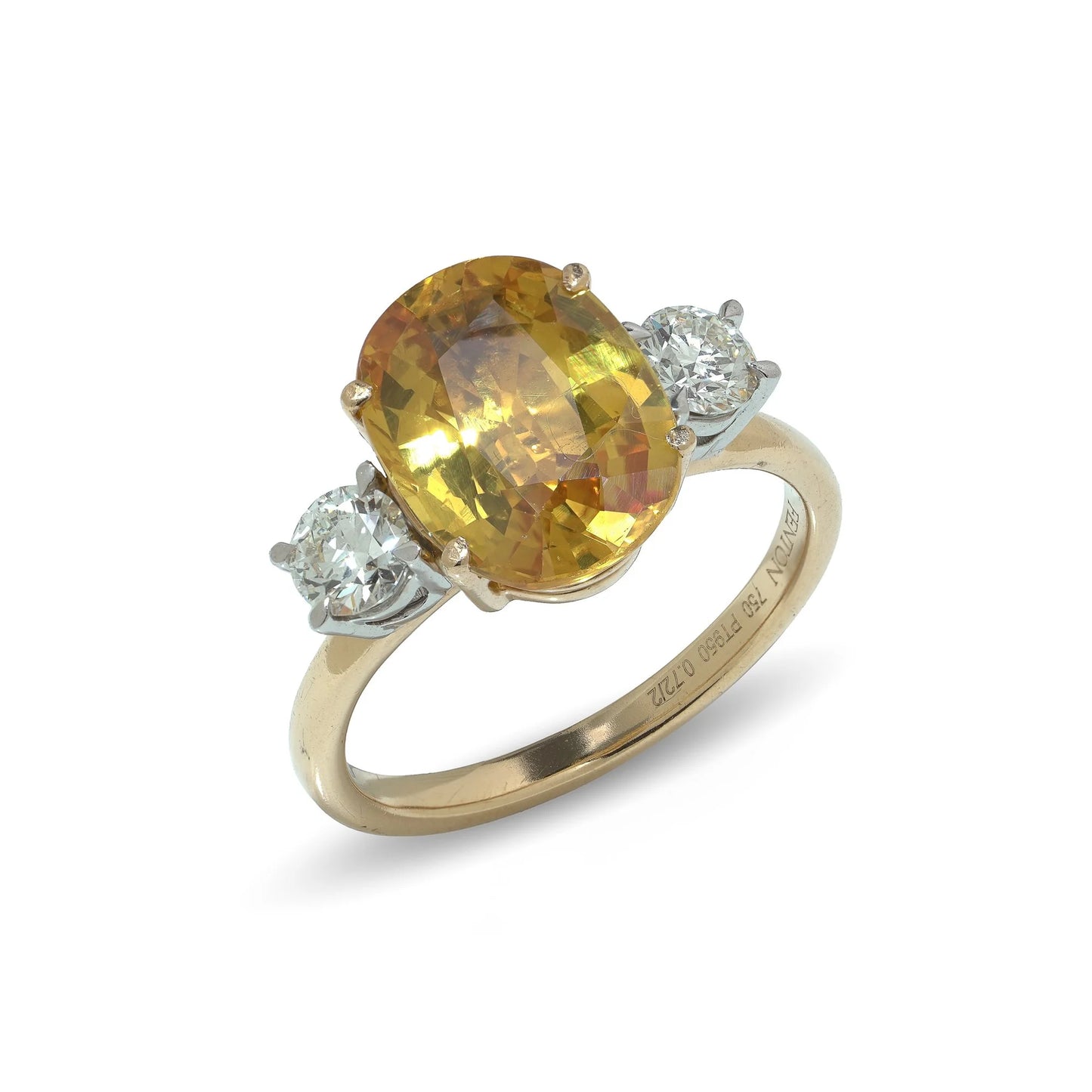 Fenton 18 Carat Yellow Gold and Platinum 6.00 Carat Citrine and Diamond Three Stone Ring