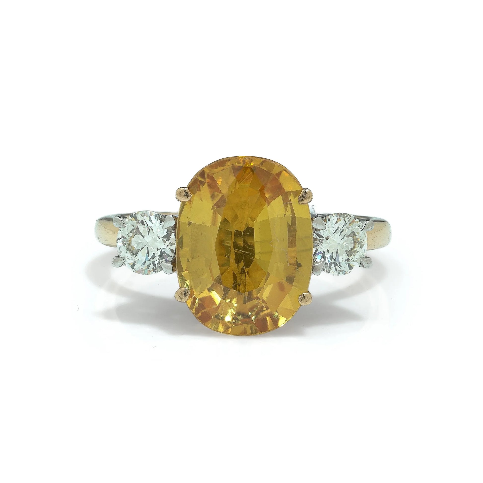 Fenton 18 Carat Yellow Gold and Platinum 6.00 Carat Citrine and Diamond Three Stone Ring