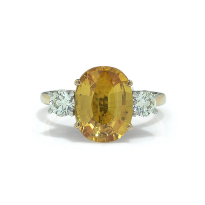 Fenton 18 Carat Yellow Gold and Platinum 6.00 Carat Citrine and Diamond Three Stone Ring