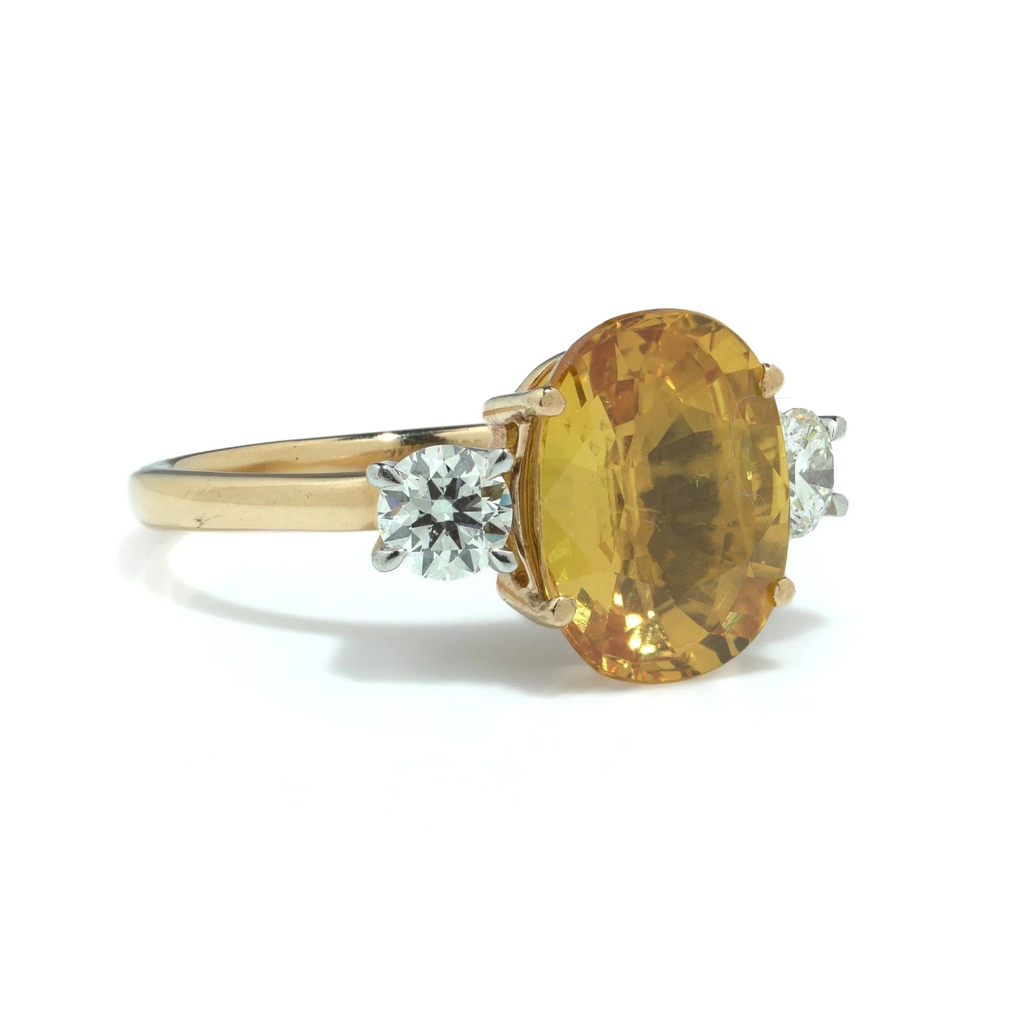 Fenton 18 Carat Yellow Gold and Platinum 6.00 Carat Citrine and Diamond Three Stone Ring