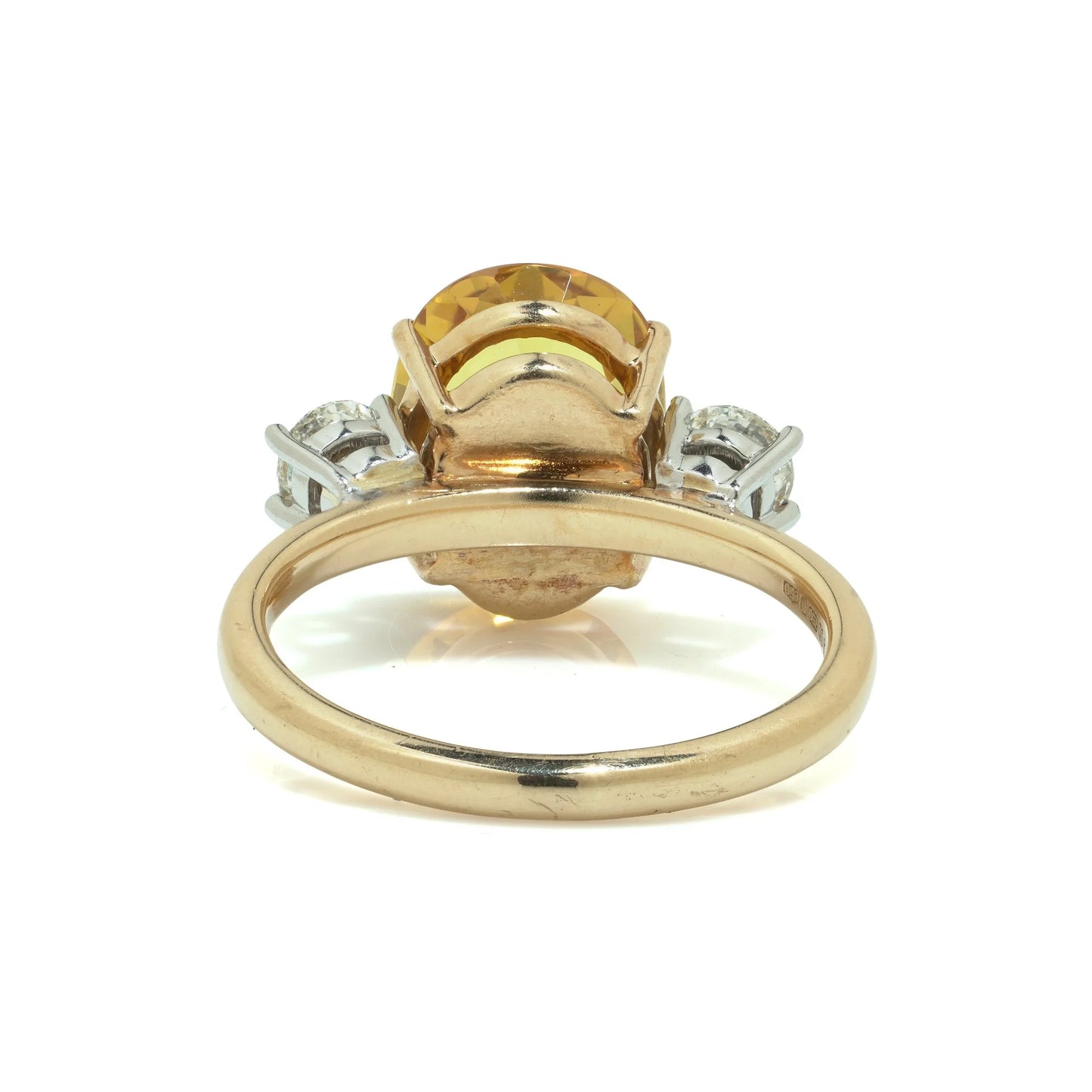 Fenton 18 Carat Yellow Gold and Platinum 6.00 Carat Citrine and Diamond Three Stone Ring