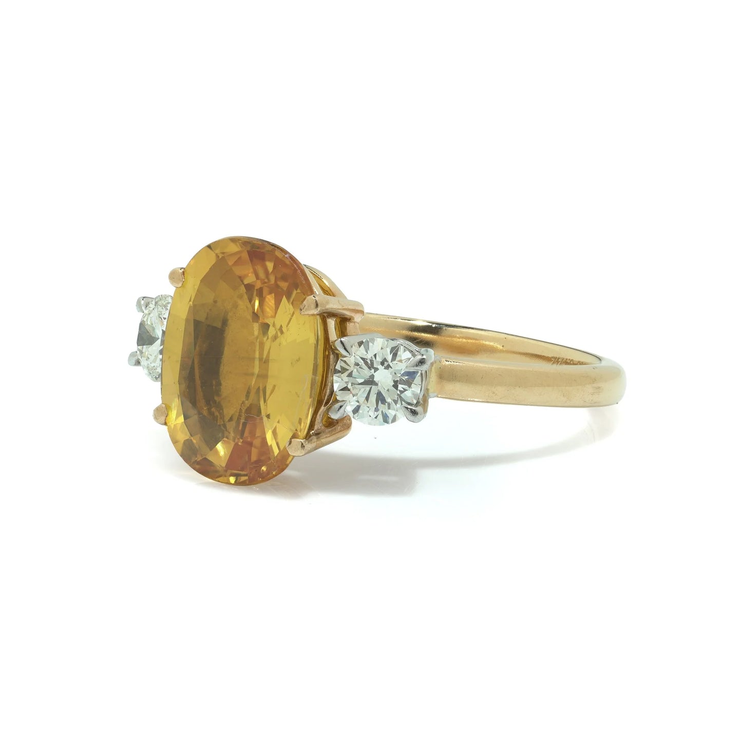 Fenton 18 Carat Yellow Gold and Platinum 6.00 Carat Citrine and Diamond Three Stone Ring