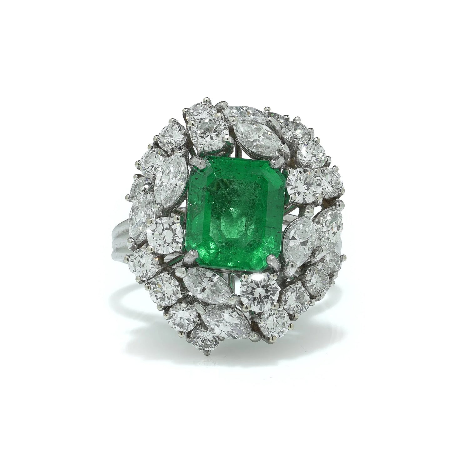 18 ct White Gold 3.22 ct Colombian Emerald Diamond Cluster Engagement Ring