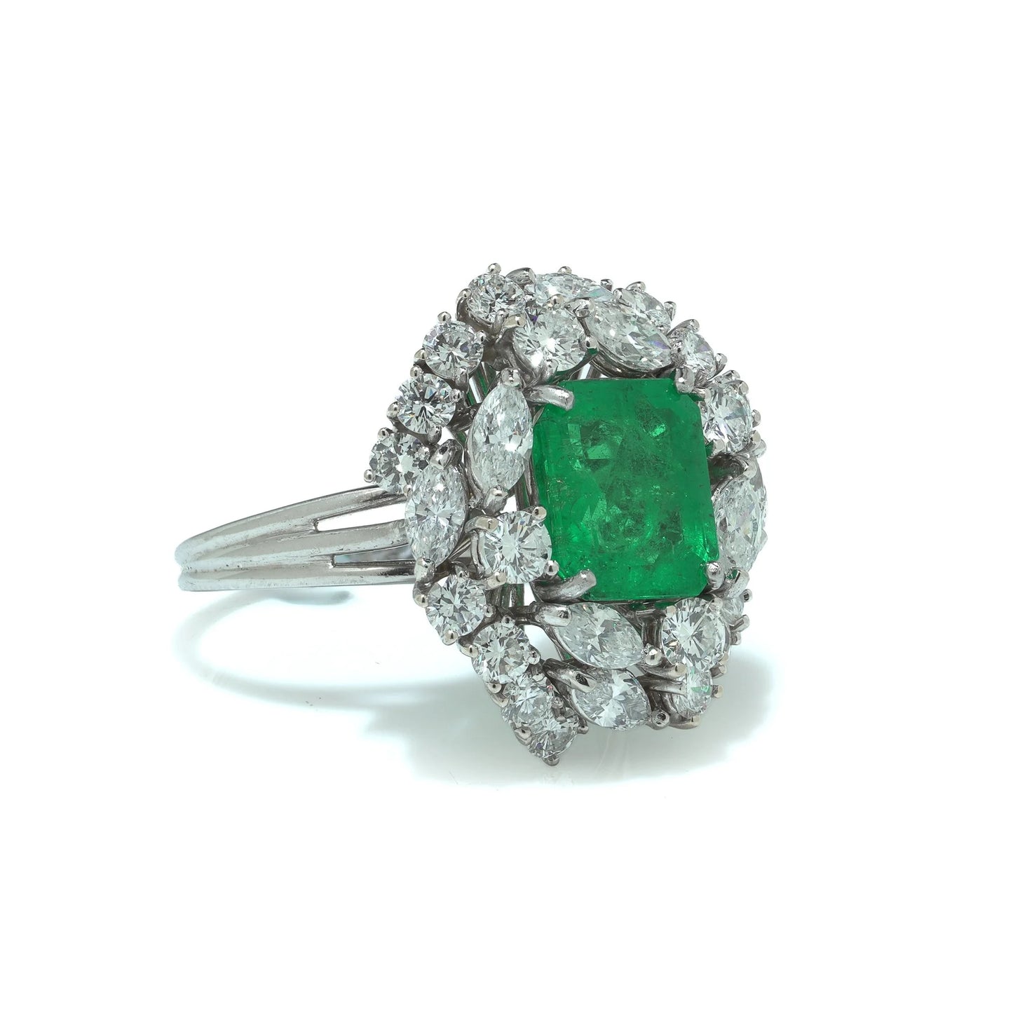 18 ct White Gold 3.22 ct Colombian Emerald Diamond Cluster Engagement Ring