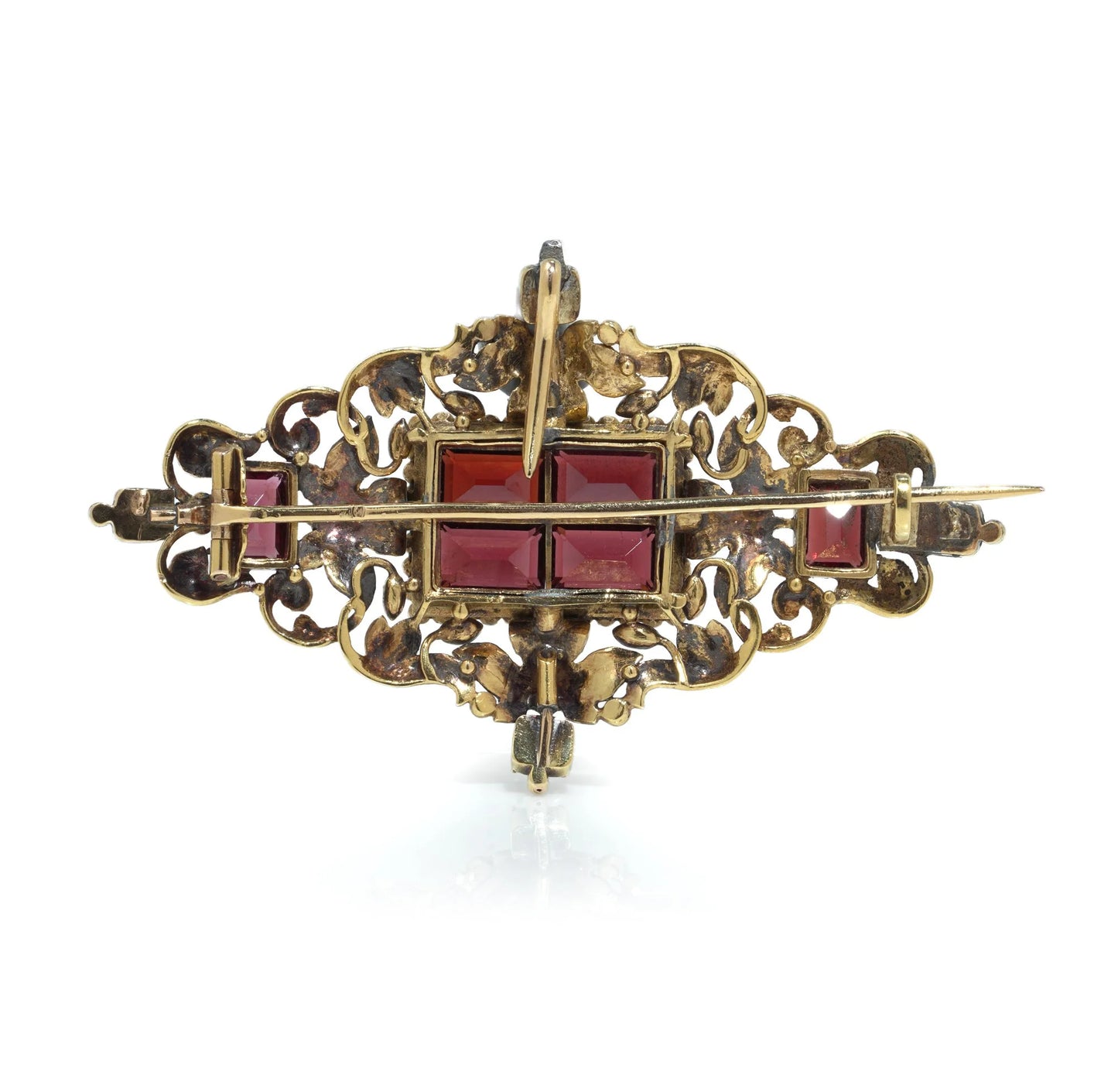 Antique French 18KT Enamel, Garnet and Emerald Renaissance Revival Brooch Pendant