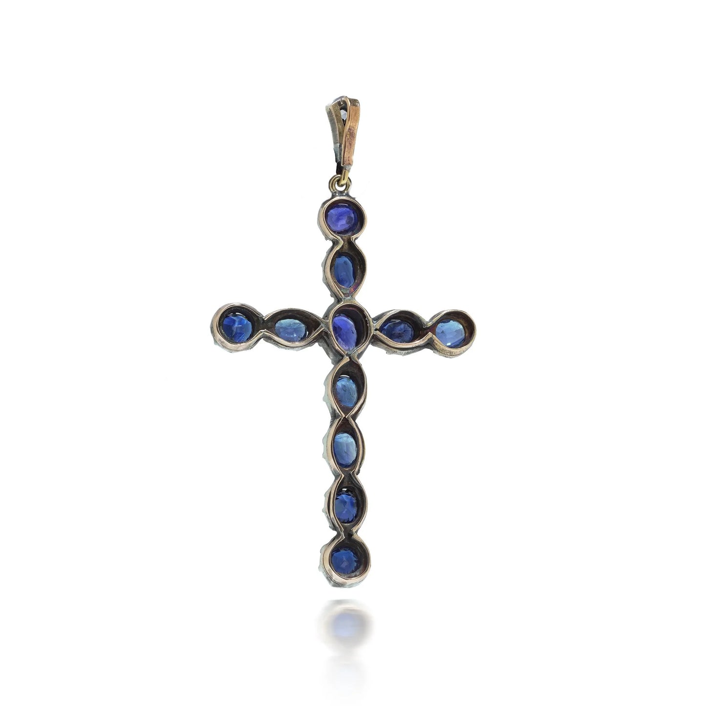 Victorian 9 Carat Gold and Silver Sapphire Cross Pendant, 3.40 Carats