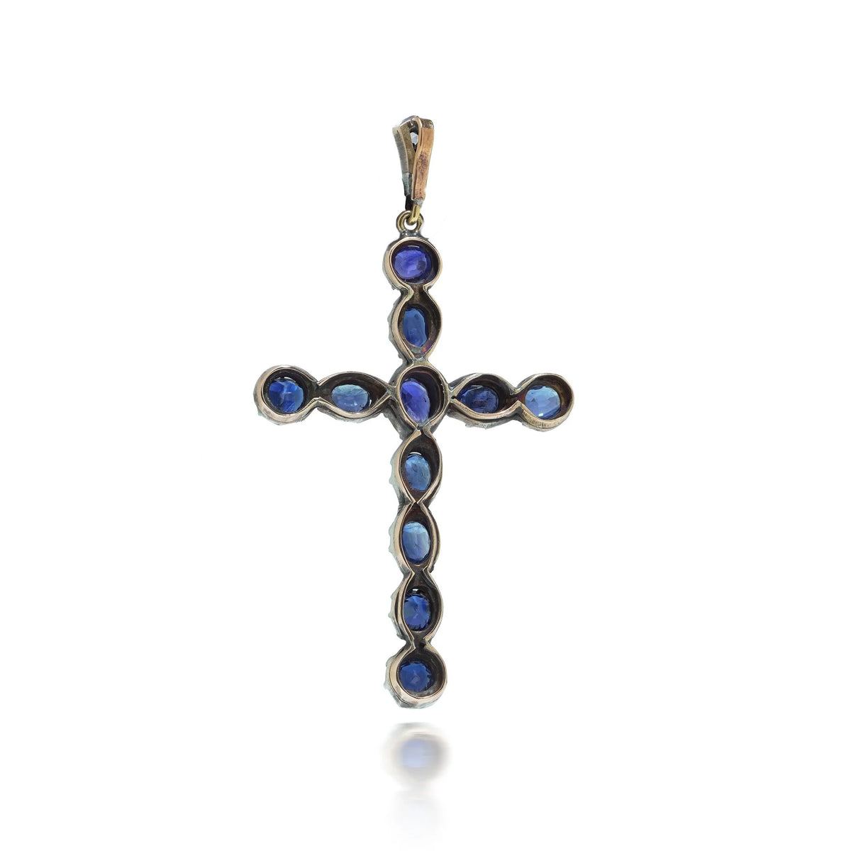 Victorian 9 Carat Gold and Silver Sapphire Cross Pendant, 3.40 Carats