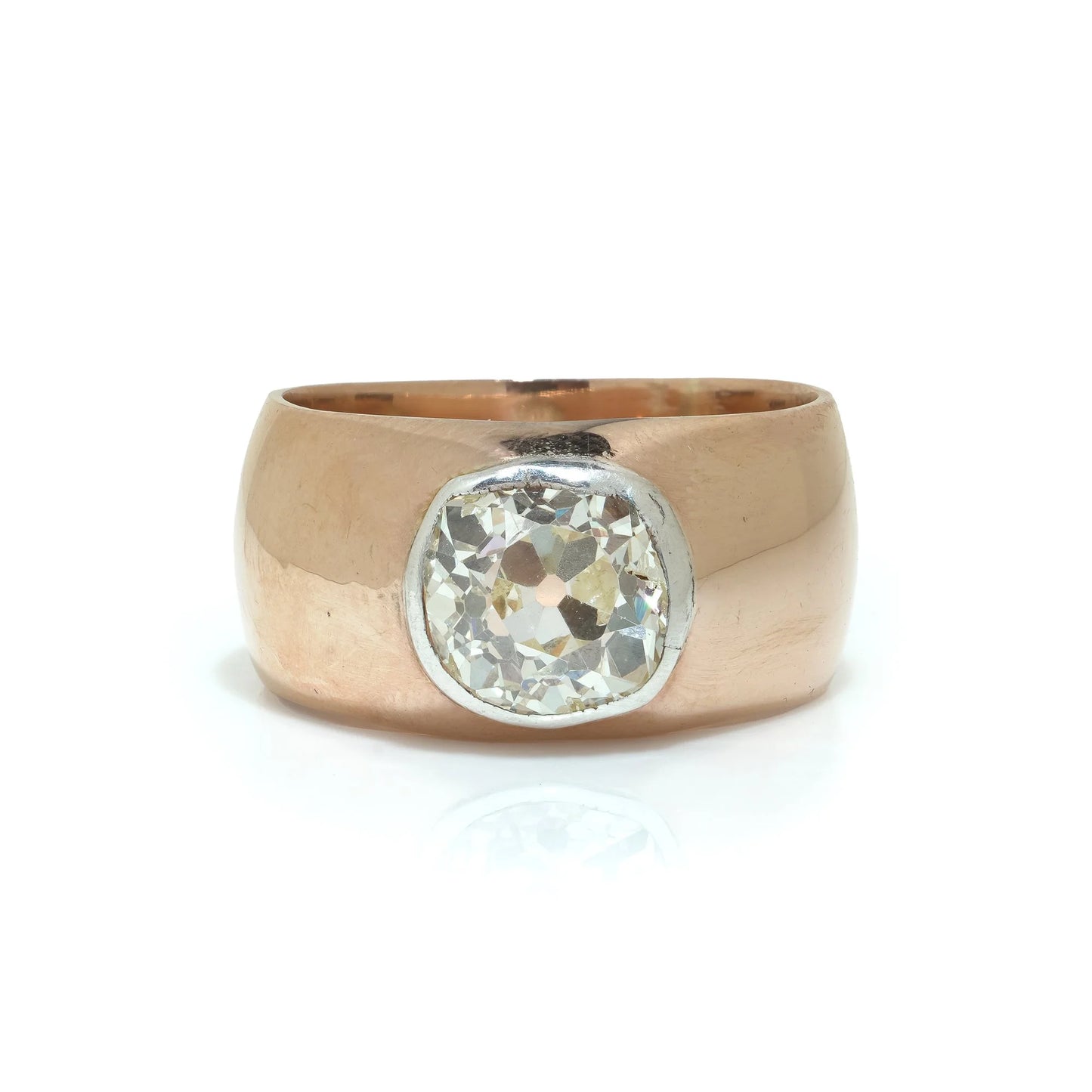 Antique Russian 14KT Gold 2.10ct Old Cushion Cut Diamond Ring