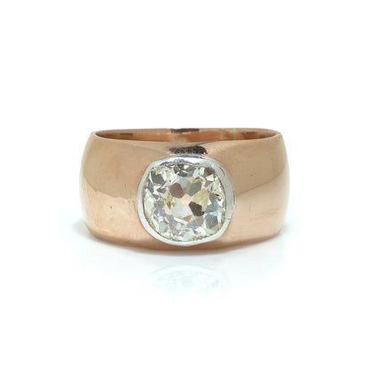 Antique Russian 14KT Gold 2.10ct Old Cushion Cut Diamond Ring