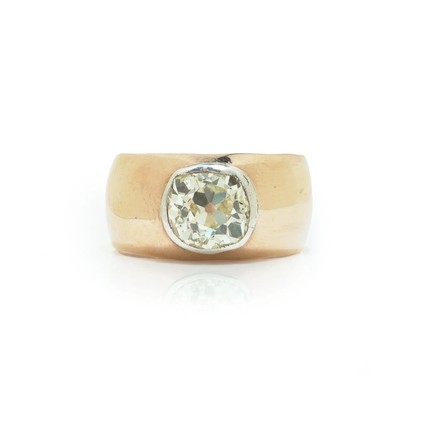 Antique Russian 14KT Gold 2.10ct Old Cushion Cut Diamond Ring