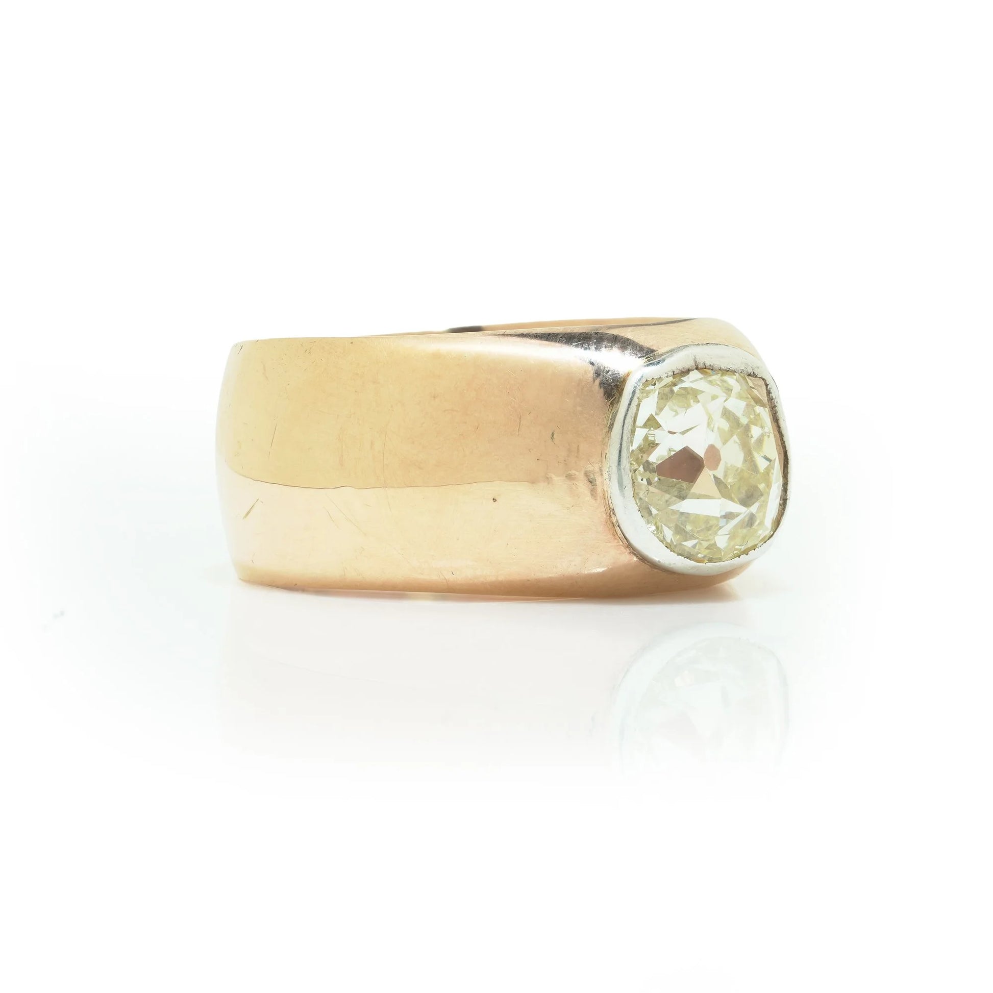 Antique Russian 14KT Gold 2.10ct Old Cushion Cut Diamond Ring
