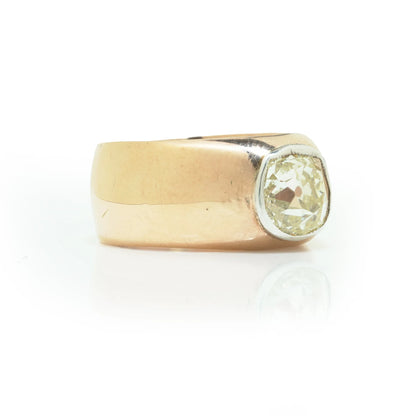 Antique Russian 14KT Gold 2.10ct Old Cushion Cut Diamond Ring