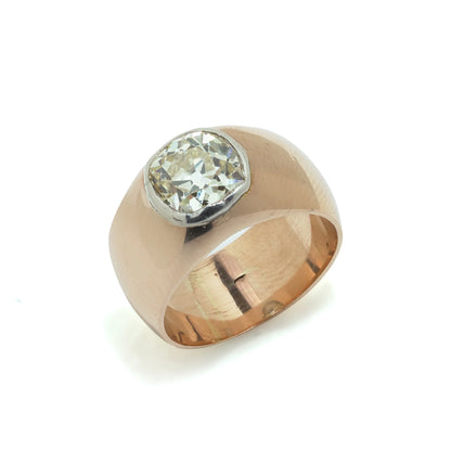 Antique Russian 14KT Gold 2.10ct Old Cushion Cut Diamond Ring