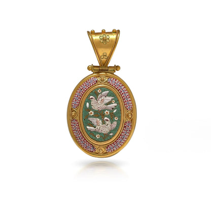 Antique 19th Century 23 ct Gold Micromosaic Mourning Pendant