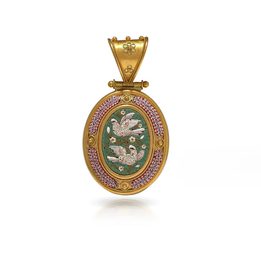 Antique 19th Century 23KT Gold Micromosaic Mourning Pendant