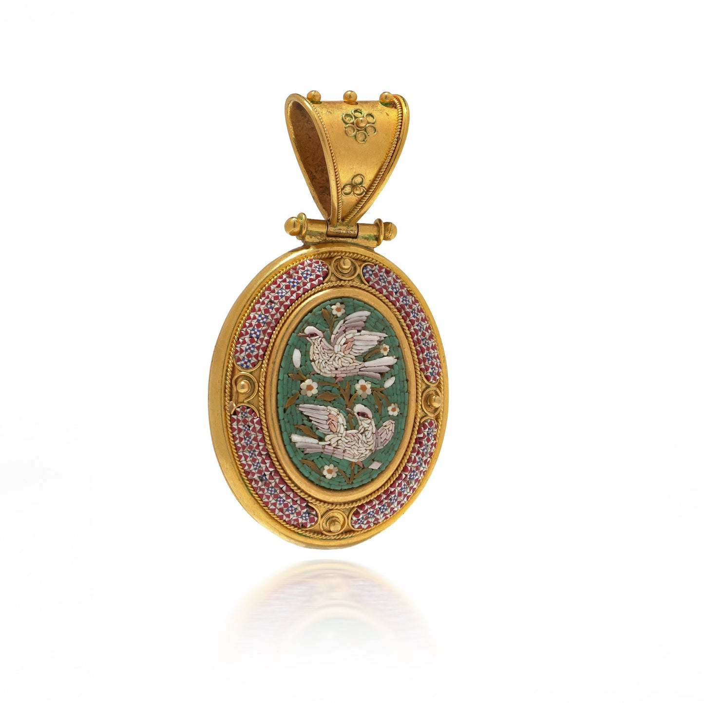 Antique 19th Century 23 ct Gold Micromosaic Mourning Pendant