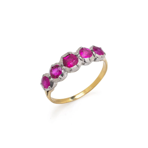 Edwardian 18 ct Gold Natural Ruby Five Stone Engagement Ring