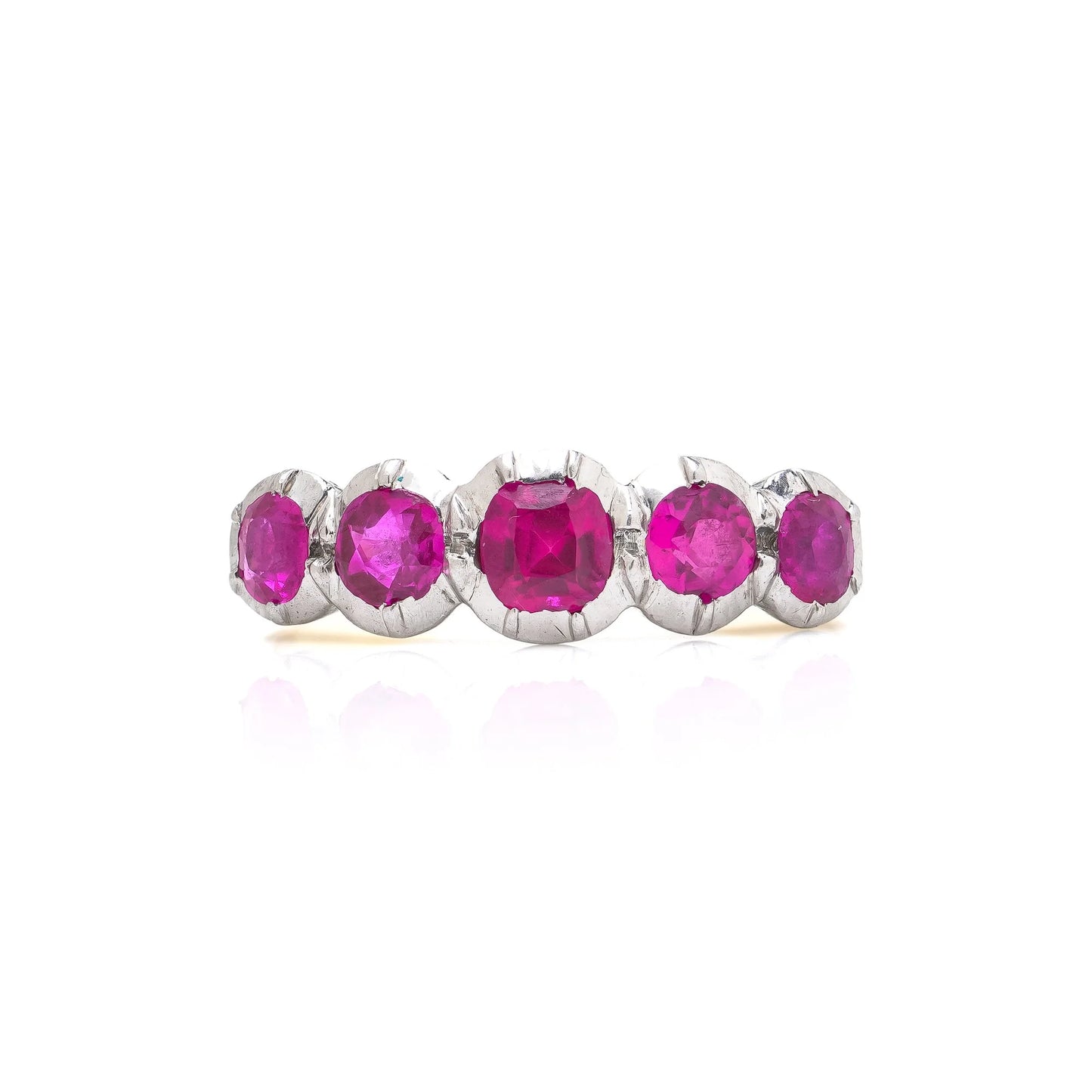 Edwardian 18KT Gold Natural Ruby Five Stone Ring